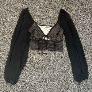 Sheer Black Long Sleeve Crop Top